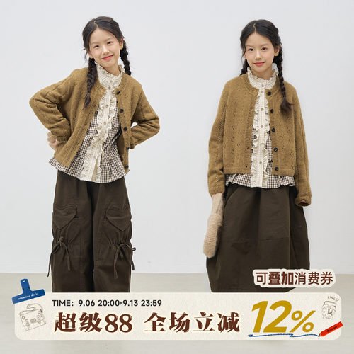 OLAMIMI秋女童亲子镂空挑花开衫