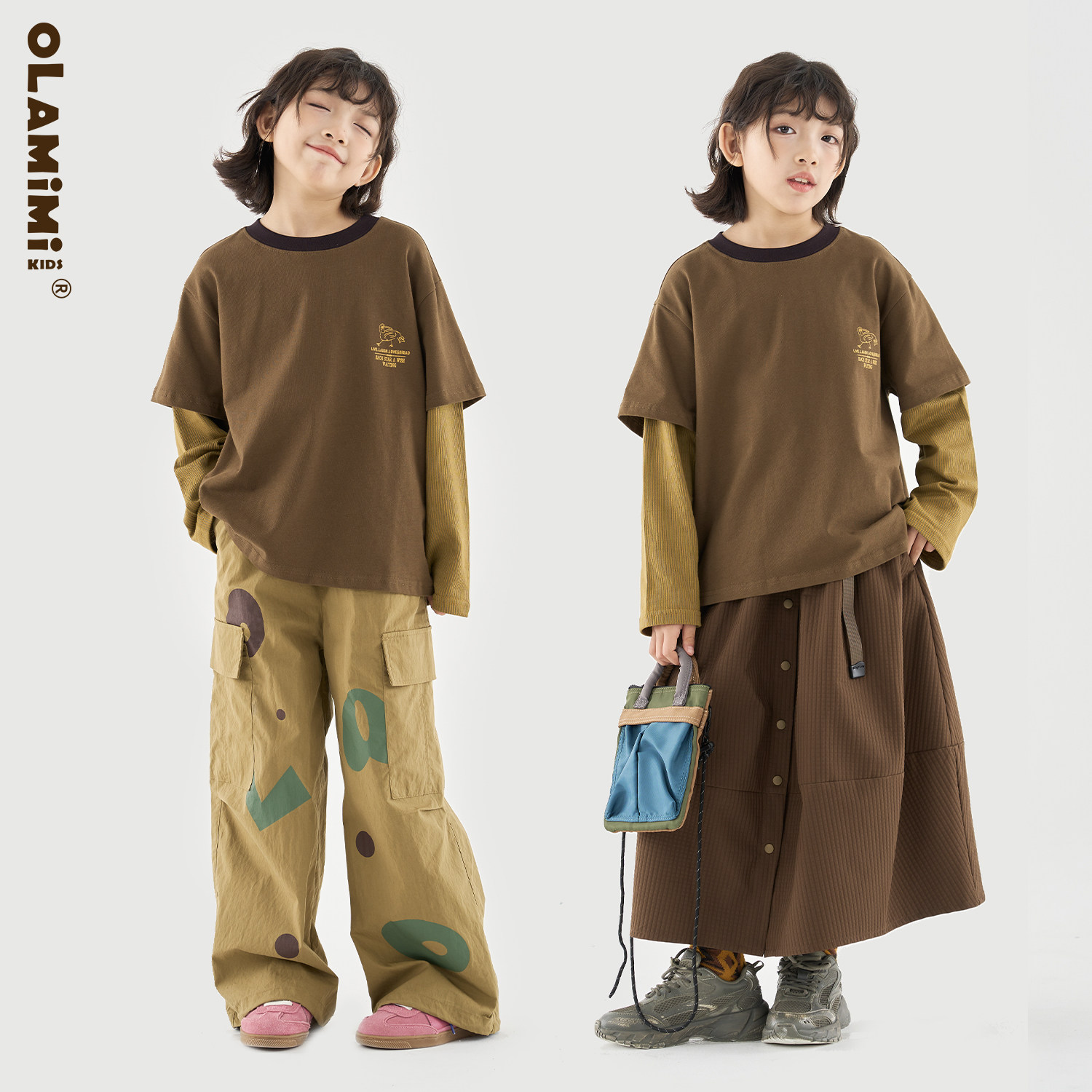 OLAMIMI 亲子美式复古小众设计感假两件撞色条纹印花纯棉长袖T恤,童装/婴儿装/亲子装,T恤,淘宝优惠券,粉丝福利购,淘宝优惠卷