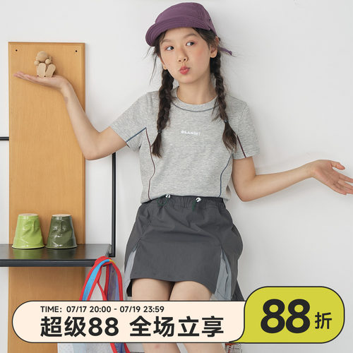 女童机能赛道灰拼色速干T恤