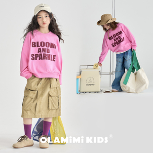 小众复古休闲字母印花纯棉圆领卫衣T OLAMIMI儿童亲子26春原创美式