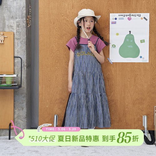 OLAMIMI童装夏美式字母吊带裙