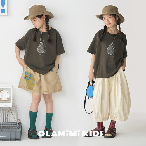 OLAMIMI女童森系刺绣短袖T恤