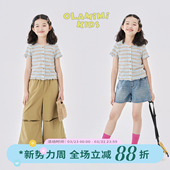 短袖 修身 上衣 亲子活力彩条纹针织圆领开衫 OLAMIMI定制2025夏