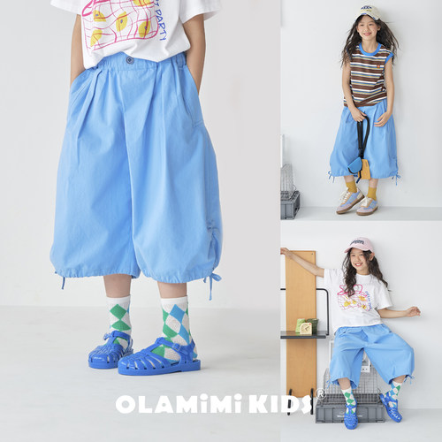OLAMIMI女童夏日漫游蓝工装裤