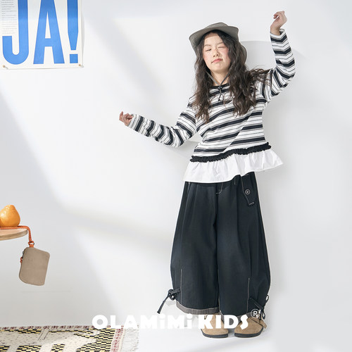 OLAMIMI儿童黑白条纹长袖T恤