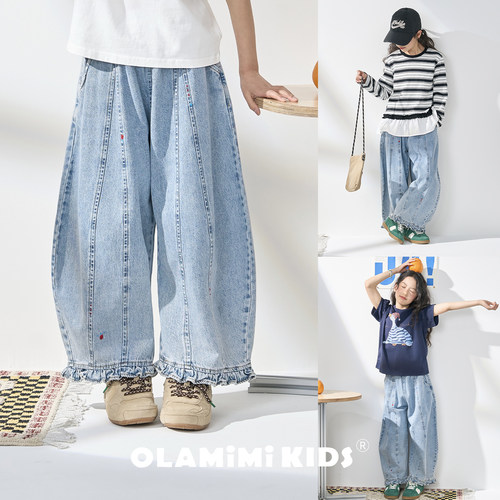 OLAMIMI儿童夏季木耳边弯刀裤