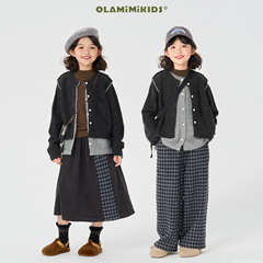 OLAMIMI定制 2024秋 亲子韩系设计感小众假两件针织毛衣开衫外套