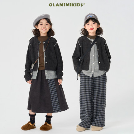 OLAMIMI定制 2024秋 亲子韩系设计感小众假两件针织毛衣开衫外套