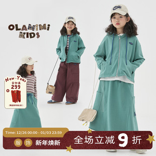 OLAMIMI定制春 外套＋半身裙 亲子休闲连帽抽绳拉链休闲卫衣套装