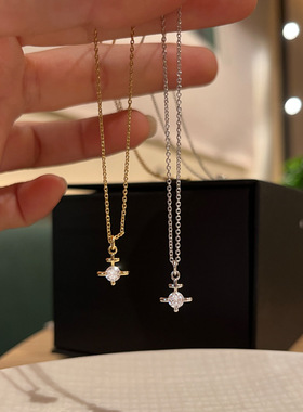 mini立体单钻土星项链925银厚金叠戴简约百搭锁骨链