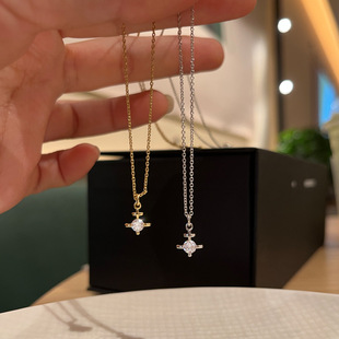 mini立体单钻土星项链925银厚金叠戴简约百搭锁骨链