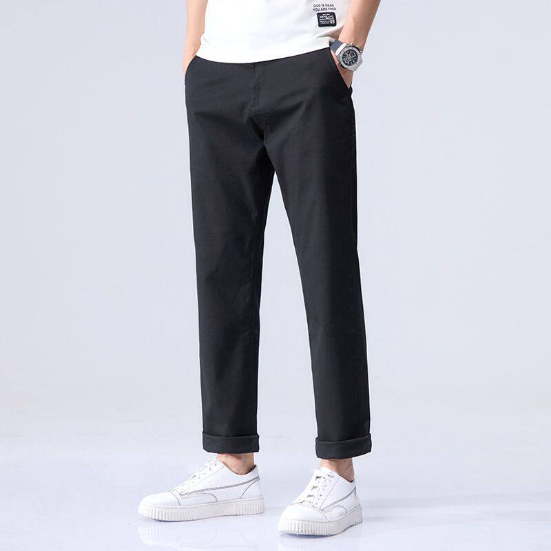 直筒休闲裤子男款春秋微锥宽松直筒韩版潮流百搭小脚男裤九分裤子