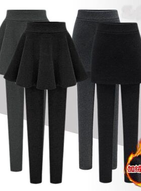 连裤袜带裙大码女装200斤胖mm秋冬季薄款/加绒假两件女伞裙包臀裙