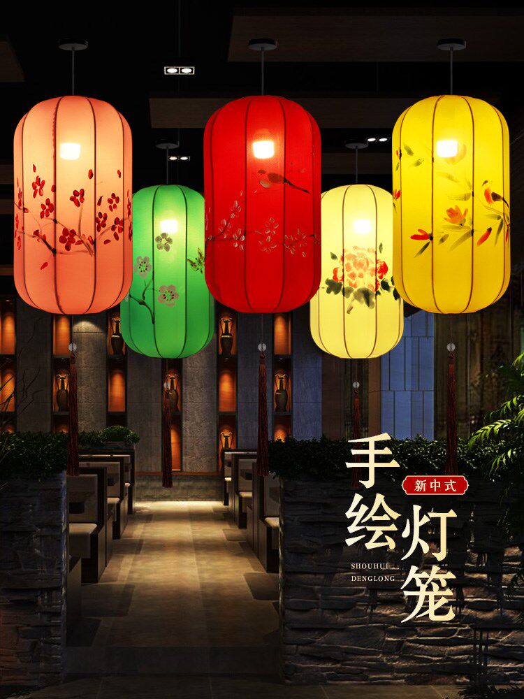 中式布艺手绘冬瓜灯笼茶楼茶室餐厅火锅店过道走廊仿古灯笼灯吊灯