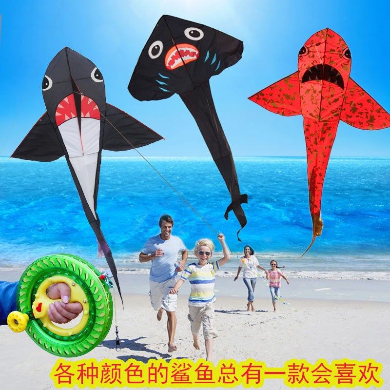 潍坊恒鸢风筝新款鲨鱼微风易飞儿童大型长尾风筝线轴轮初学者