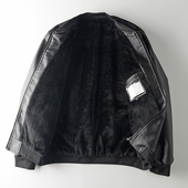 秋冬防风防水时尚 细腻超纤皮 加绒加厚 棒球领皮夹克棉服男外套