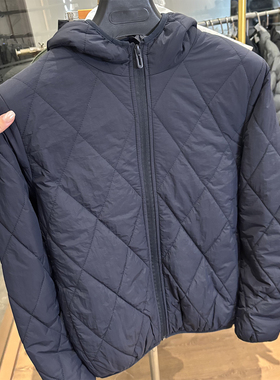 日系！蚕丝棉暖绒！秋冬新款男士简约休闲菱形格保暖连帽棉衣外套