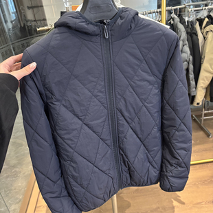 日系！蚕丝棉暖绒！秋冬新款男士简约休闲菱形格保暖连帽棉衣外套