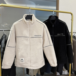 H家 时尚 温暖仿羊羔绒 男士 休闲立领宽松摇粒绒外套 秋冬厚款