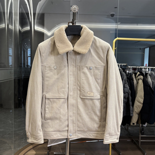 可拆毛领 羊毛填充 秋冬新款 男士 翻领灯芯绒夹克棉衣 时尚 H家