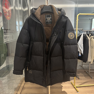 高蓬松！90鸭绒！冬季厚款男士户外防风防水中长款连帽保暖羽绒服