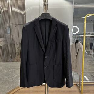 薄款 春季 高级条纹肌理 商务休闲抗皱免烫黑色西服男外套 H系