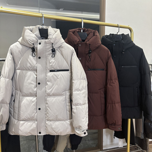 90鸭绒！松软高蓬松！冬季厚款时尚肌理软面连帽防风保暖羽绒服男