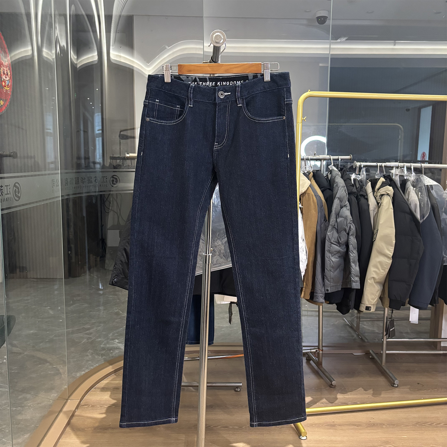 H家99棉直筒弹力休闲纯棉牛仔裤