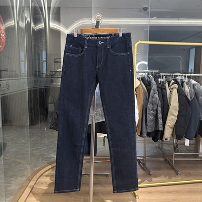 H家99棉直筒弹力休闲纯棉牛仔裤