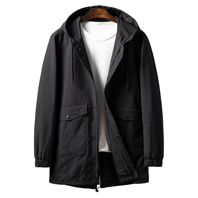 FOREIGN TRADE MENS WEAR CUT MARK SPRING AND AUTUMN HOODED MID-LENGTH WINDBREAKER MENS SLIM CASUAL JACKET JACKET