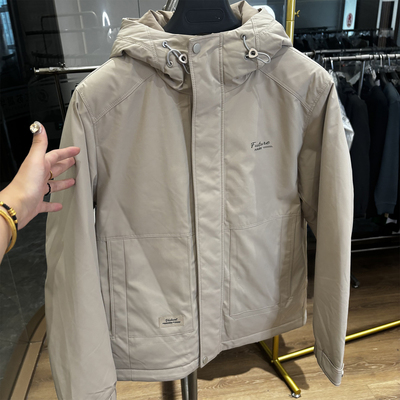 H家90白鸭绒休闲防风连帽羽绒服