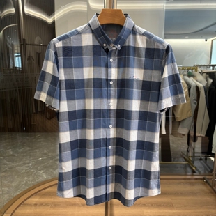 【雅家】100棉！色织格纹！夏季薄款时尚休闲舒适透气短袖衬衫男