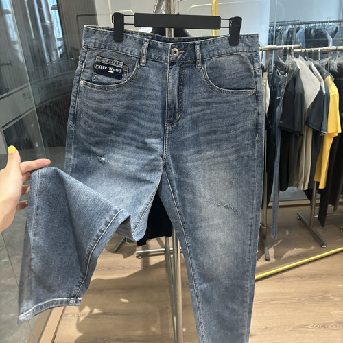 H家莱塞尔棉直筒宽松九分牛仔裤