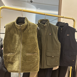 马夹坎肩外套 秋冬加绒保暖背心多口袋工装 双面穿 立领棉马甲男士