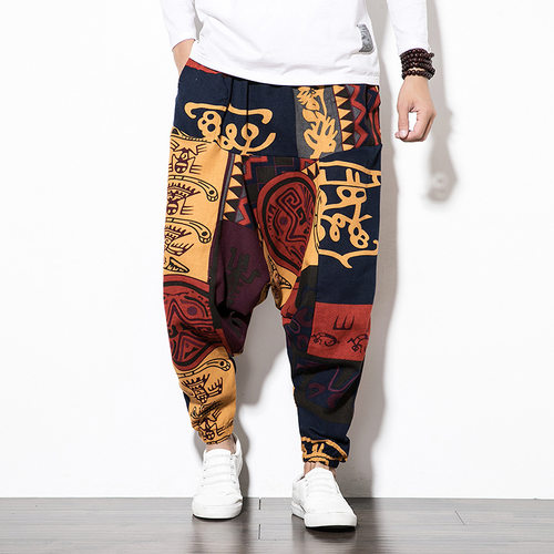 Casual pants, men's printed long pants loose hip-hop pants