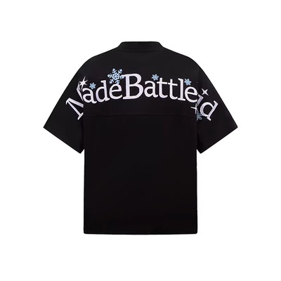 BKID 原创美式中性风雪花刺绣字母短袖T恤男女夏季情侣宽松上衣