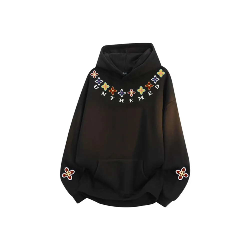 UNthemed 美式复古花纹字母印花长袖时尚高街校园穿搭连帽卫衣