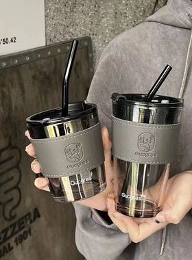 高颜值大容量ins吸管杯轻奢便携水杯学生女情侣大容量隔热玻璃杯
