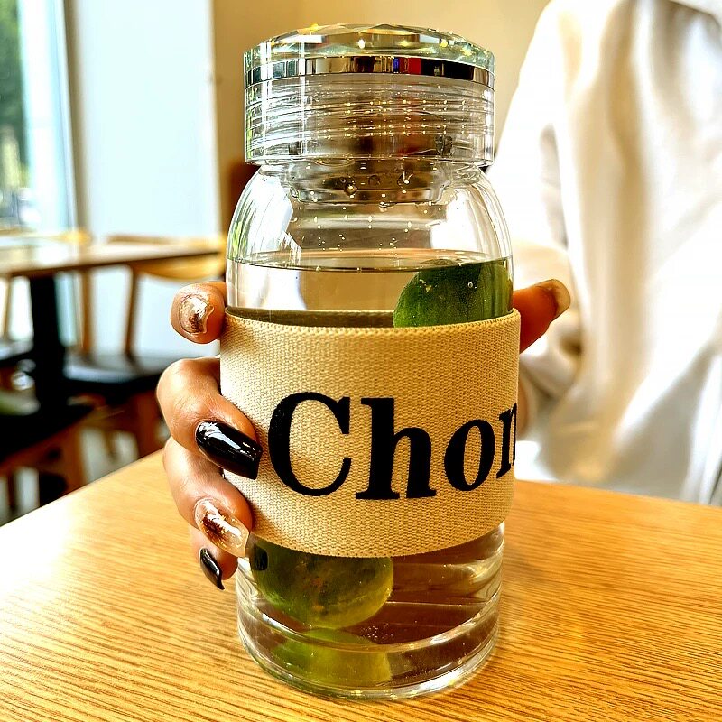 高硼硅玻璃杯耐高温透明水杯带隔热钻石盖创意高颜值ins风漂浮杯