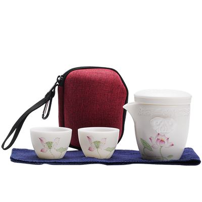唐舍手绘羊脂玉瓷中国风旅行茶具