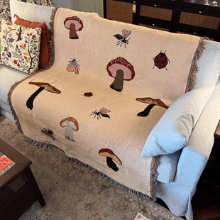 北欧风森林蘑菇挂毯墙面编织装饰毯北欧风客厅玄关卧室壁毯沙发毯