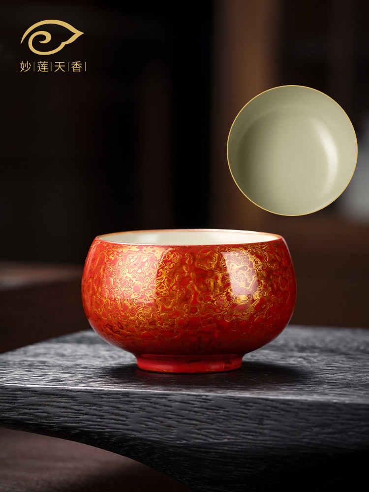 妙联天翔大师纯手工非遗漆器大师杯高端个人专用汝窑茶具杯礼品