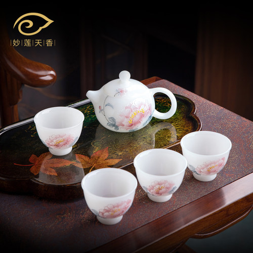 手工釉下彩《花开富贵》茶壶套装