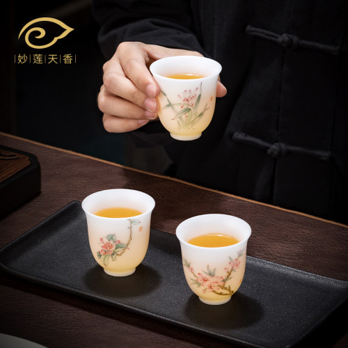 高档冰种玉瓷手绘茶杯个人专用杯