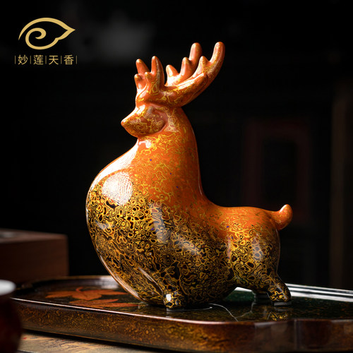 大师作品《福鹿盈门》大漆摆件