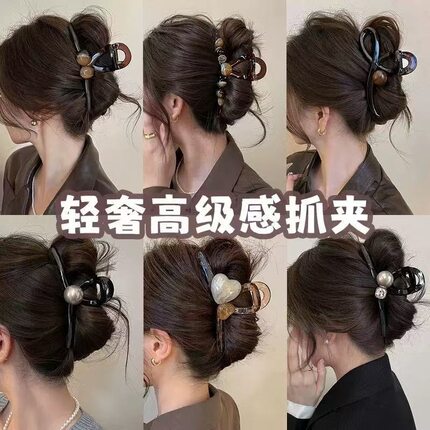 C「她非池物」高级感鲨鱼夹新款抓夹蝴蝶结发夹大号女饱满后脑勺