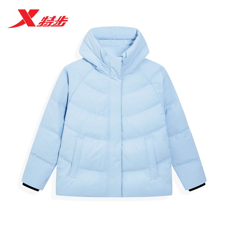 特步连帽羽绒服女士2025年冬季新款运动外套保暖棉服975428190531