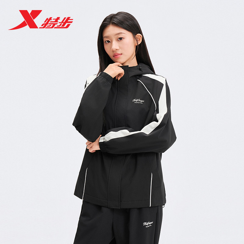 特步外套女士2026年春季新款运动上衣休闲宽松风衣女974128160173