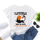 Women shirt纯棉宽松薄款 欧美女装 短袖 圆领t恤女快乐企鹅字母