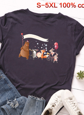 wish ebay欧美宽松纯棉短袖t恤女学生印花动物恶搞Women Tshirts